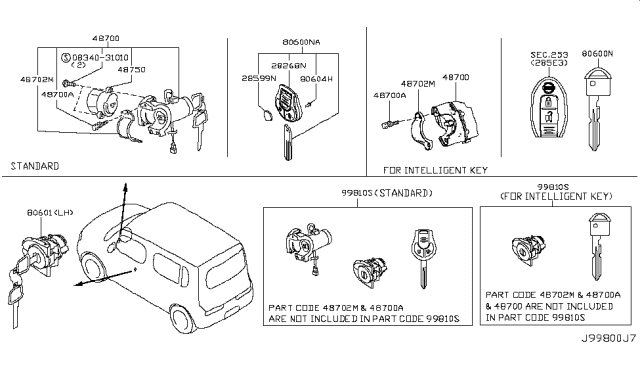 2011 Nissan Cube Key Set Diagram for 99810-1FC1A