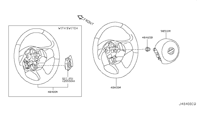 2009 Nissan Cube Steering Wheel Assembly W/O Pad Diagram for 48430-1FC3B