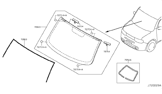 2009 Nissan Cube Windshield Glass Diagram for G2700-1FC0C