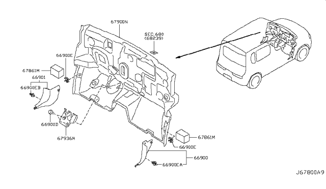 2009 Nissan Cube Dash Trimming & Fitting Diagram