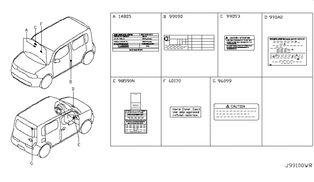 2012 Nissan Cube Emission Label Diagram for 14805-1FU1B