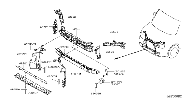 2009 Nissan Cube Front Apron & Radiator Core Support Diagram 2
