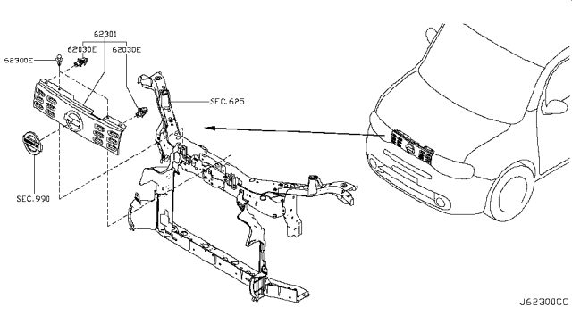 2009 Nissan Cube Front Grille Diagram 2