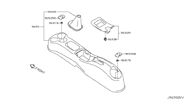 2009 Nissan Cube Console Floor BRN Diagram for 96910-1FC1A