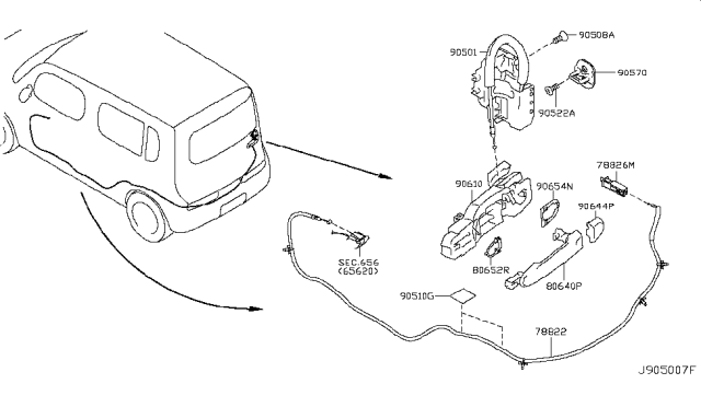 2011 Nissan Cube Back Door Lock & Handle Diagram