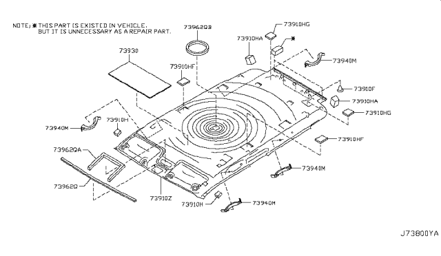 2009 Nissan Cube Moulding-Headlining,Center Diagram for 73962-1FC1A