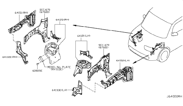 2012 Nissan Cube Hood Ledge & Fitting Diagram 1