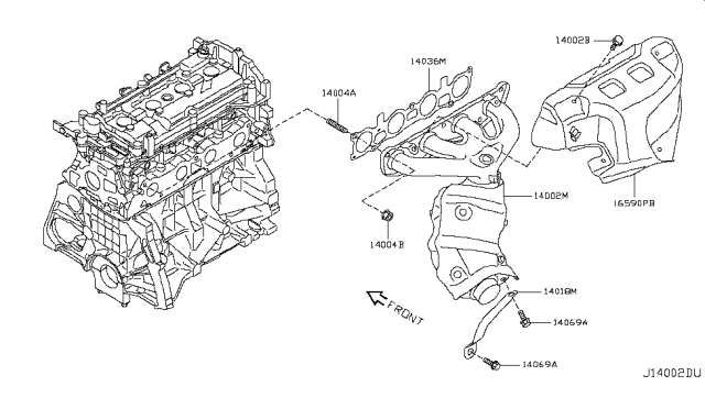 2013 Nissan Cube Exhaust Manifold With Catalytic Converter Diagram for 14002-1FL0A