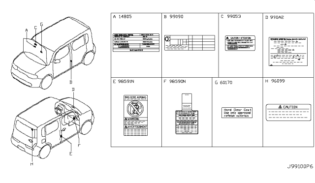 2010 Nissan Cube Caution Plate & Label Diagram 1