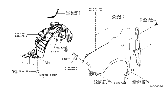 2012 Nissan Cube Front Fender & Fitting Diagram