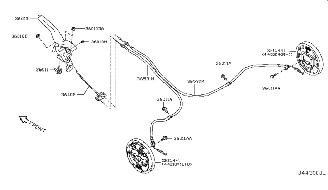 2012 Nissan Cube Cable Park Brake Diagram for 36402-1FC1A