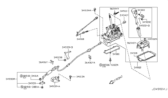 2010 Nissan Cube Transmission Control Device Assembly Diagram for 34901-1FC2B