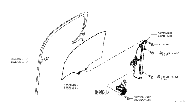 2010 Nissan Cube Front Door Window & Regulator Diagram