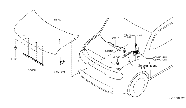 2009 Nissan Cube Hood Panel,Hinge & Fitting Diagram