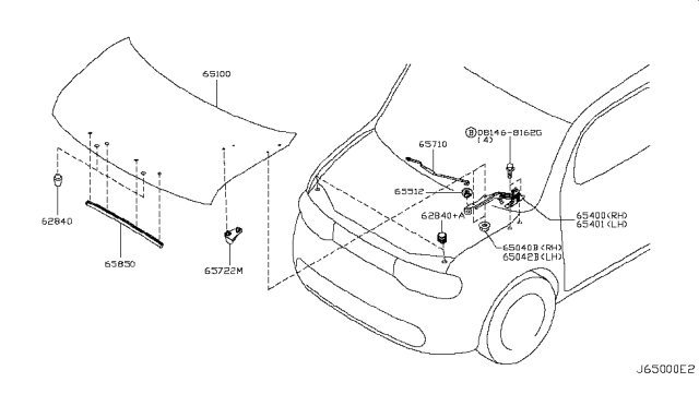 2010 Nissan Cube Hood Assembly Diagram for FEA0M-1FAMA