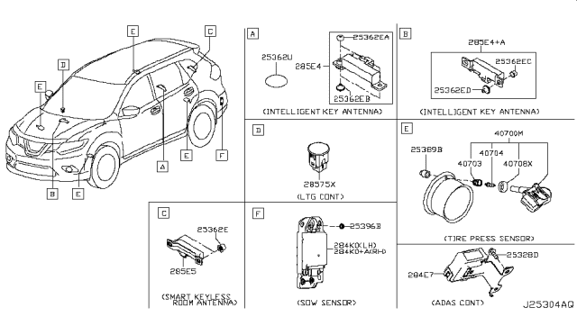 2017 Nissan Rogue Tire Pressure Monitoring Sensor Unit Diagram for 40700-3VU0A