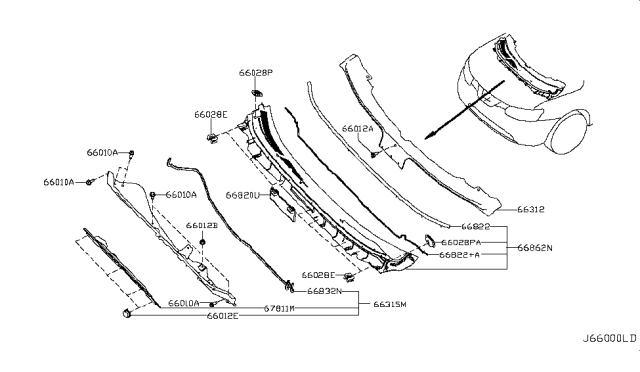 2019 Nissan Rogue Japan Make Cowl Top & Fitting Diagram