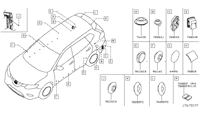 2018 Nissan Rogue Insulator-Body Side Diagram for 76268-6FL0B