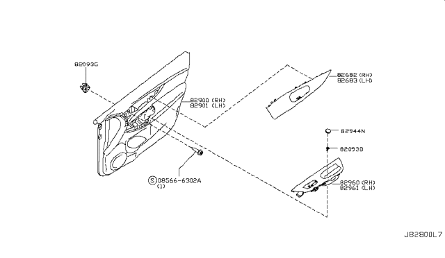 2016 Nissan Rogue ESCUTCHEON-Rear Door Inside Handle,RH Diagram for 82682-6FV3A