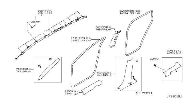 2017 Nissan Rogue Curtain Air Bag Passenger Side Module Assembly Diagram for 985P0-9TB8A