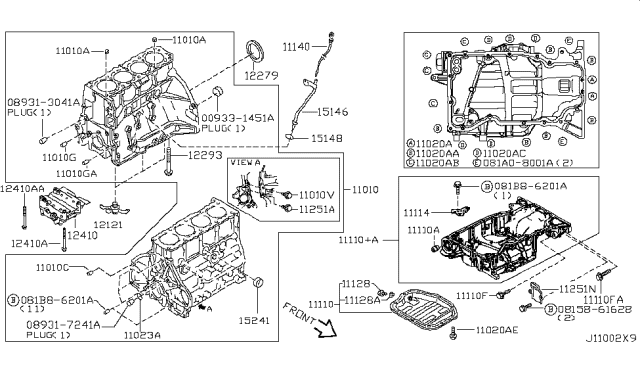 2018 Nissan Rogue Japan Make Cylinder Block & Oil Pan Diagram 1