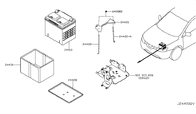 2017 Nissan Rogue Japan Make Battery & Battery Mounting Diagram