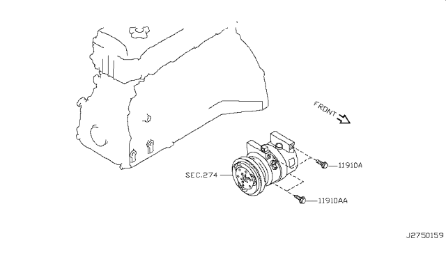 2018 Nissan Rogue Japan Make Compressor Mounting & Fitting Diagram