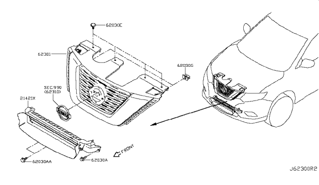 2016 Nissan Rogue Japan Make Front Grille Diagram 2