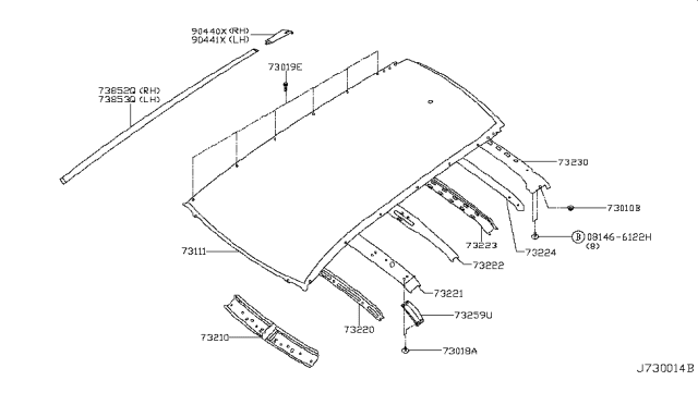 2019 Nissan Rogue Roof Panel & Fitting Diagram 2