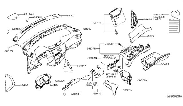 2016 Nissan Rogue Japan Make Instrument Panel,Pad & Cluster Lid Diagram 3
