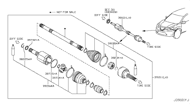 2017 Nissan Rogue Shaft Assy-Front Drive,LH Diagram for 39101-4BA7B