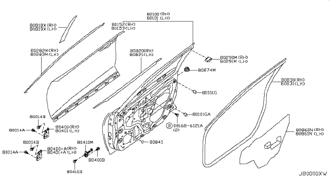 2017 Nissan Rogue Japan Make Front Door Panel & Fitting Diagram