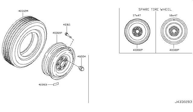 2016 Nissan Rogue Road Wheel & Tire Diagram 1