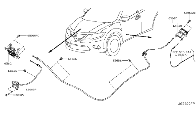 2017 Nissan Rogue Bell Crank-Hood Lock Diagram for 65603-6FL0A