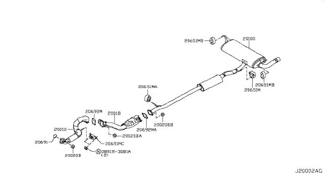 2016 Nissan Rogue Japan Make Exhaust Tube & Muffler Diagram
