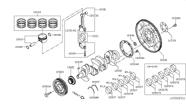 2018 Nissan Rogue Piston,Crankshaft & Flywheel Diagram