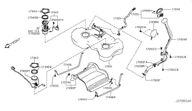 2016 Nissan Rogue Fuel Pump-In Tank Diagram for 17040-6FK0A