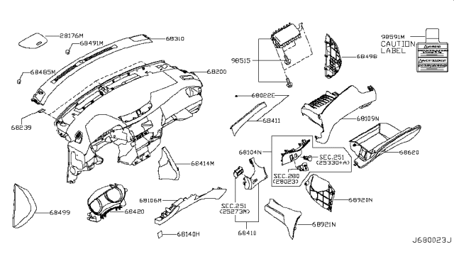 2017 Nissan Rogue Label-Caution Air Bag,Instrument Diagram for 16544-6FK2A