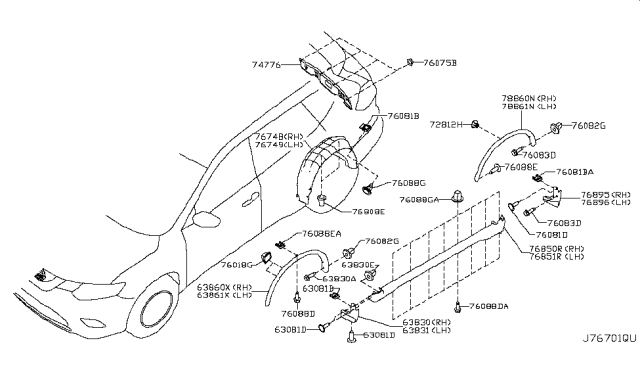 2016 Nissan Rogue Japan Make Body Side Fitting Diagram 1