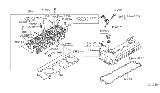 2018 Nissan Rogue Rocker Cover Gasket Diagram for 13270-3TS0A