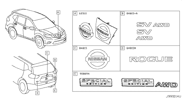 2019 Nissan Rogue Japan Make Emblem & Name Label Diagram 2