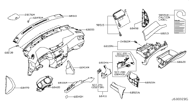 2019 Nissan Rogue Japan Make Instrument Panel,Pad & Cluster Lid Diagram 3