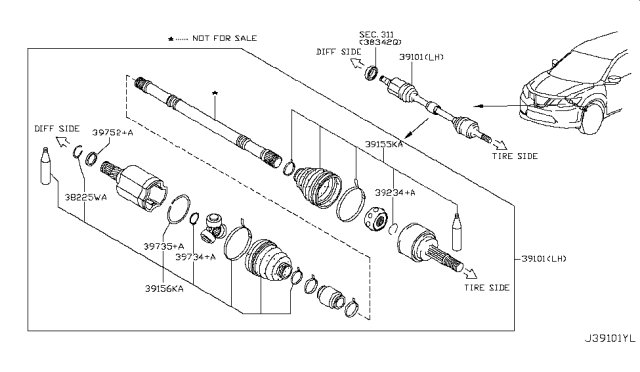 2017 Nissan Rogue Japan Make Front Drive Shaft (FF) Diagram 6