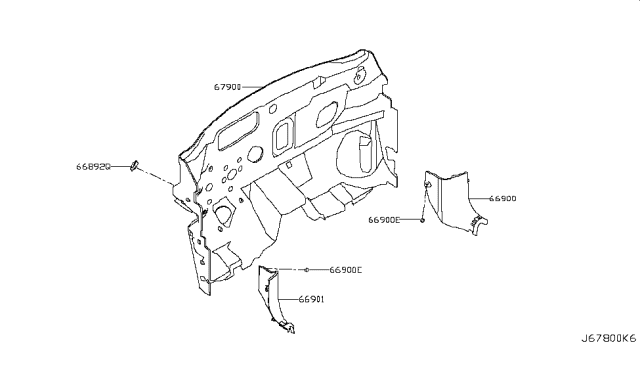 2017 Nissan Rogue Finisher-Dash Side,LH Diagram for 66901-4CE1B