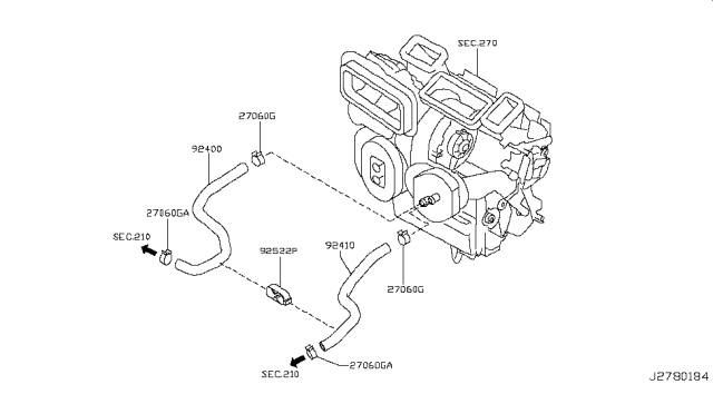 2017 Nissan Rogue Hose-Heater,Inlet Diagram for 92400-4CA0A