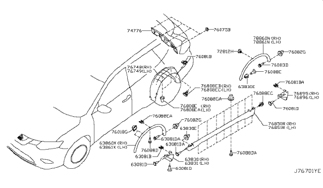 2018 Nissan Rogue Japan Make Body Side Fitting Diagram 2