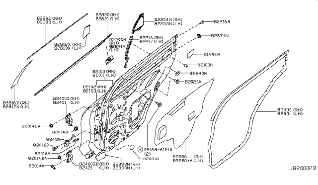 2019 Nissan Rogue Weatherstrip-Rear Door,LH Diagram for 82831-4CB0A