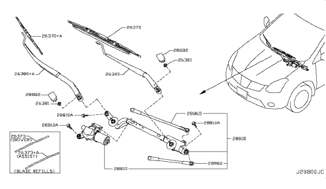 2016 Nissan Rogue Wiper Blade Refill Diagram for 28895-4BA0A