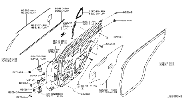 2017 Nissan Rogue Japan Make Rear Door Panel & Fitting Diagram