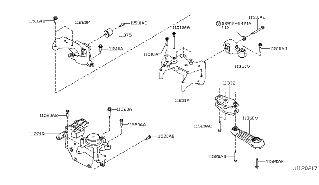 2016 Nissan Rogue Engine & Transmission Mounting Diagram 1